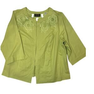 Bob Mackie wearable art Bright green Swing jacket Floral cutout 2X Artsy
